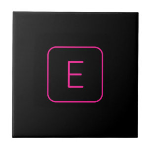 Modern Styled Initial Monogram   Pink & Black Tile