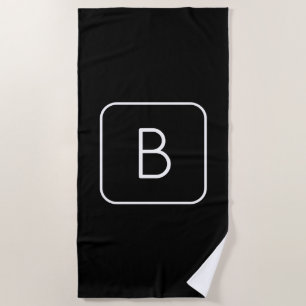 Modern Styled Initial Monogram   White & Black Beach Towel