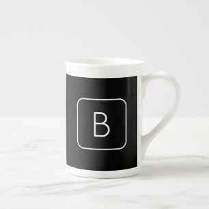 Modern Styled Initial Monogram   White & Black Bone China Mug