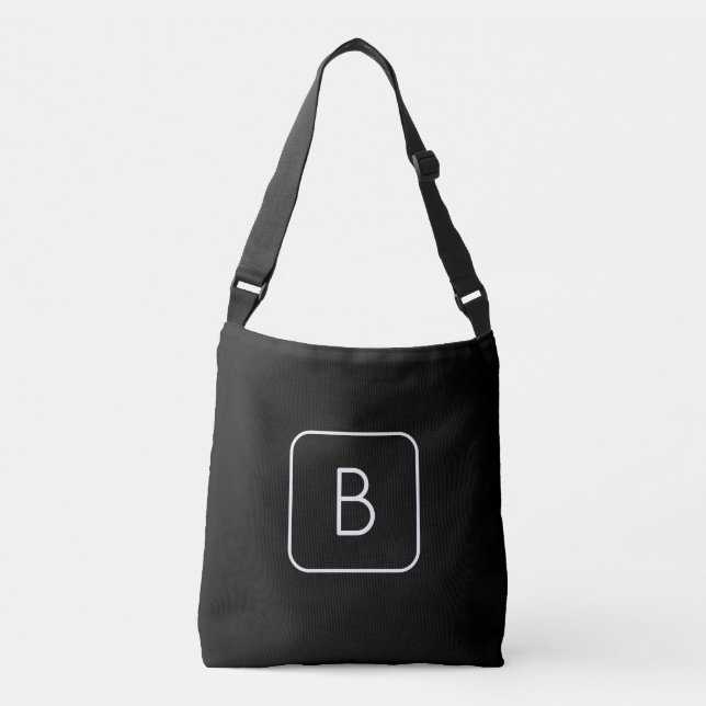Modern Styled Initial Monogram | White & Black Crossbody Bag (Front)
