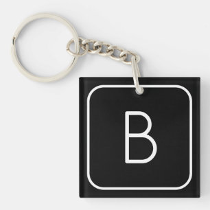 Modern Styled Initial Monogram   White & Black Keychain