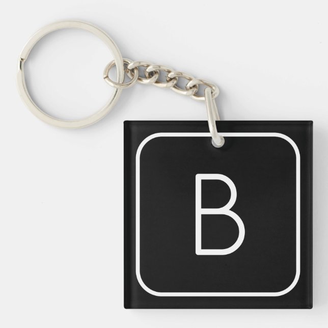 Modern Styled Initial Monogram | White & Black Keychain (Front)