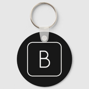 Modern Styled Initial Monogram   White & Black Keychain