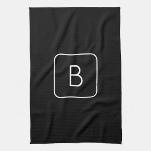 Modern Styled Initial Monogram   White & Black Kitchen Towel