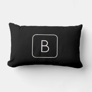 Modern Styled Initial Monogram White & Black Lumbar Pillow