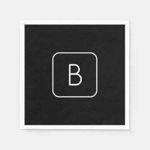 Modern Styled Initial Monogram White & Black Napkin