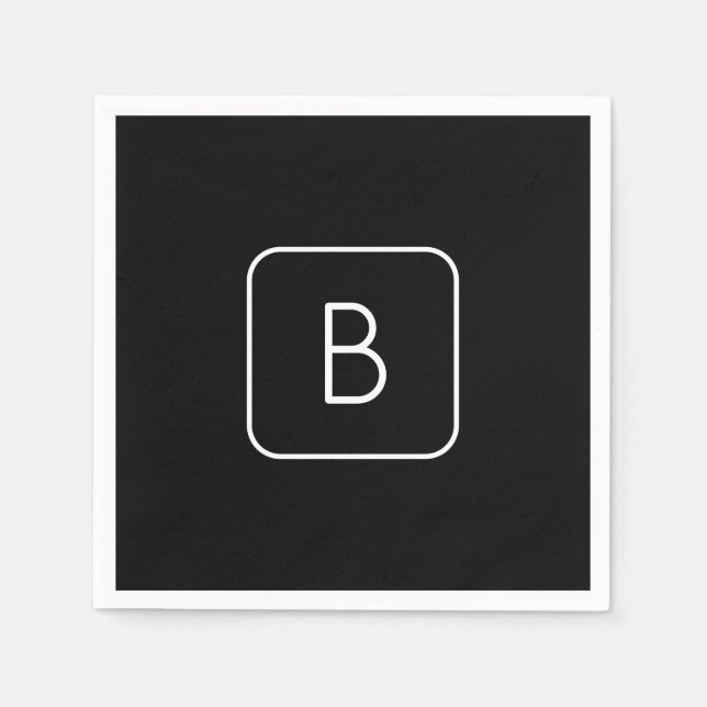 Modern Styled Initial Monogram | White & Black Napkin (Front)