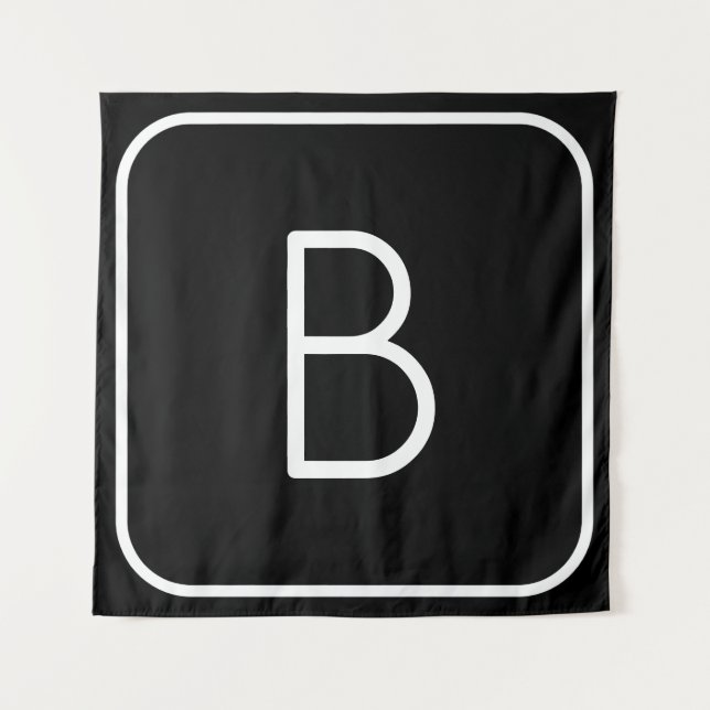 Modern Styled Initial Monogram | White & Black Tapestry (Front)