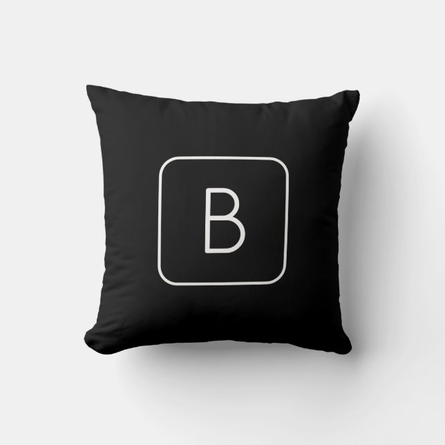 Modern Styled Initial Monogram | White & Black Throw Pillow (Front)