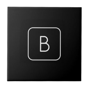 Modern Styled Initial Monogram   White & Black Tile