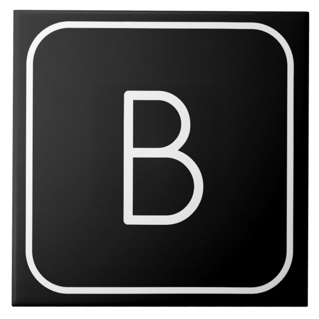 Modern Styled Initial Monogram | White & Black Tile (Front)