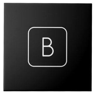 Modern Styled Initial Monogram   White & Black Tile