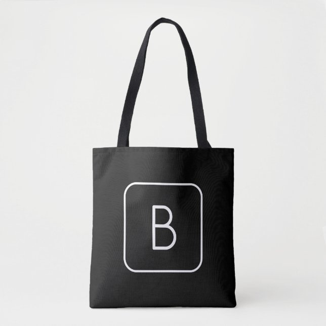 Modern Styled Initial Monogram | White & Black Tote Bag (Front)