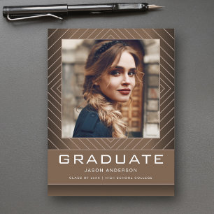 Modern Stylish 1 Photo Brown Tan Grad Announcement Postcard