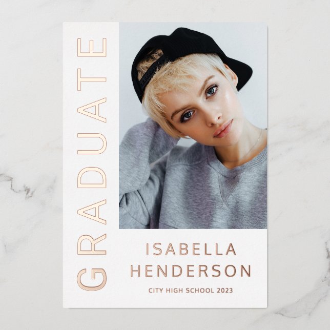 Modern Stylish 2 Photo Graduation Rose Gold (Front)