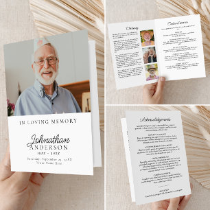 Modern Stylish 4-Photo Folded Funeral/Memorial Program