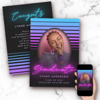 Modern Stylish 70s Retro Neon Photo Graduation