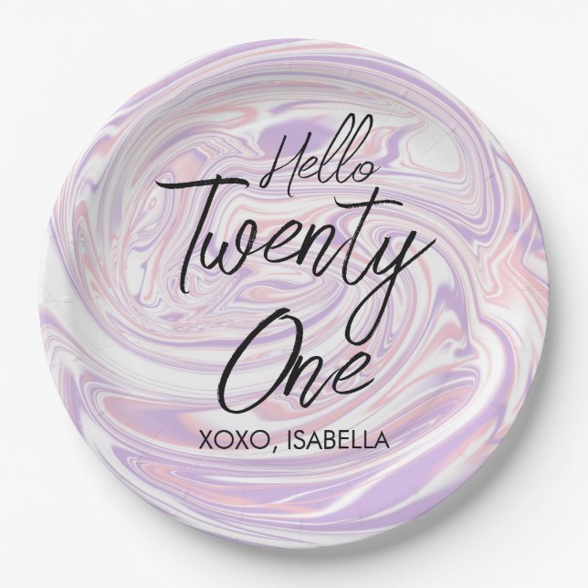 Modern Stylish Abstract Twenty One 21st Birthday Paper Plate (Front)