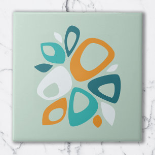 Modern Stylish Aqua Teal Orange Abstract Pattern Tile
