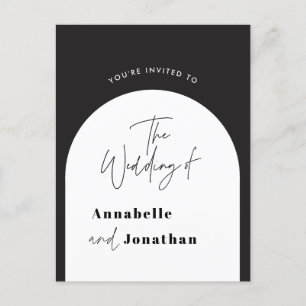 modern stylish arch black and white wedding postcard