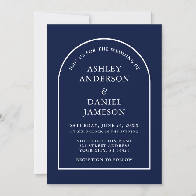 Modern Stylish Arch Blue Wedding Invitation (Front)