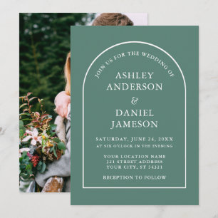 Modern Stylish Arch Eucalyptus Green Photo Wedding Invitation