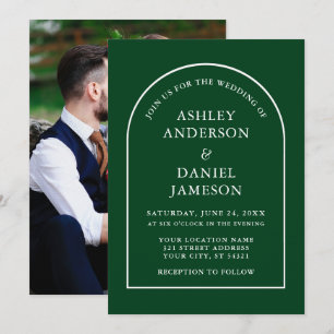 Modern Stylish Arch Green Photo Wedding Invitation