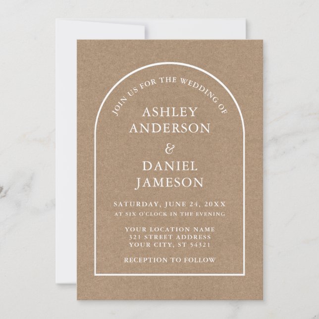 Modern Stylish Arch Kraft Wedding Invitation (Front)