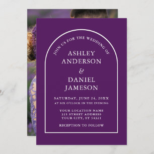 Modern Stylish Arch Purple Photo Wedding Invitation