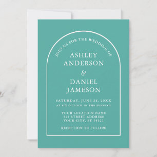 Modern Stylish Arch Teal Wedding Invitation