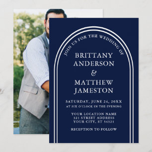 Modern Stylish Arch Wedding Blue Photo Invitation