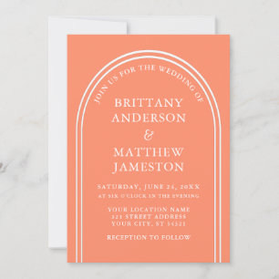 Modern Stylish Arch Wedding Coral Invitation