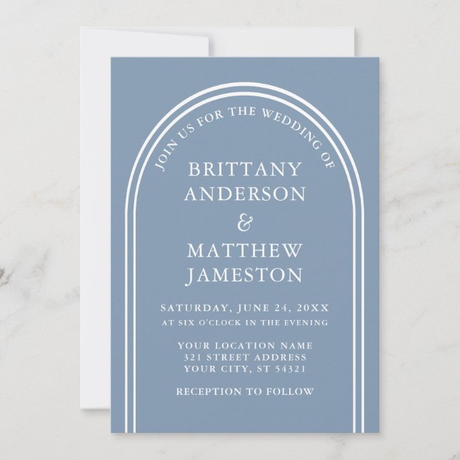 Modern Stylish Arch Wedding Dusty Blue Invitation (Front)