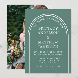 Modern Stylish Arch Wedding Eucalyptus Green Photo Invitation