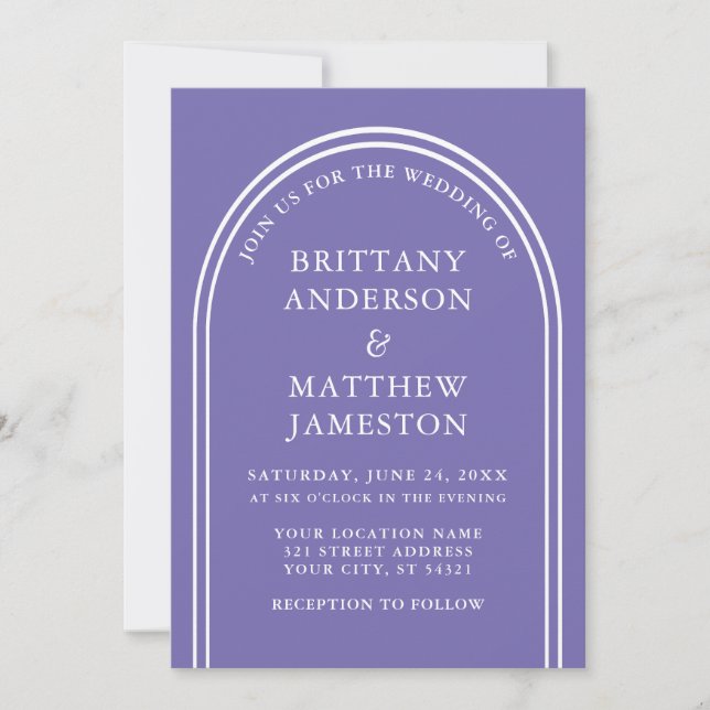 Modern Stylish Arch Wedding Periwinkle Invitation (Front)
