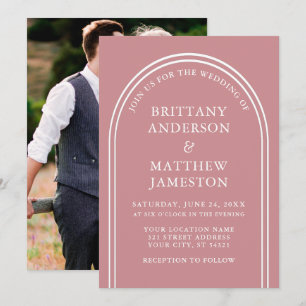 Modern Stylish Arch Wedding Rose Gold Photo Invitation