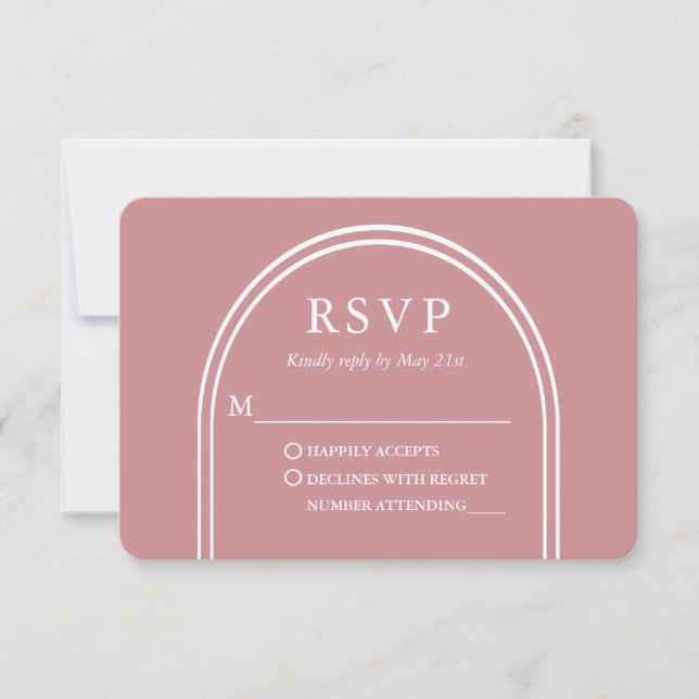 Modern Stylish Arch Wedding Rose Gold RSVP Card (Front)