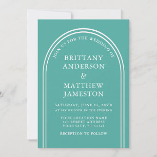 Modern Stylish Arch Wedding Teal Invitation