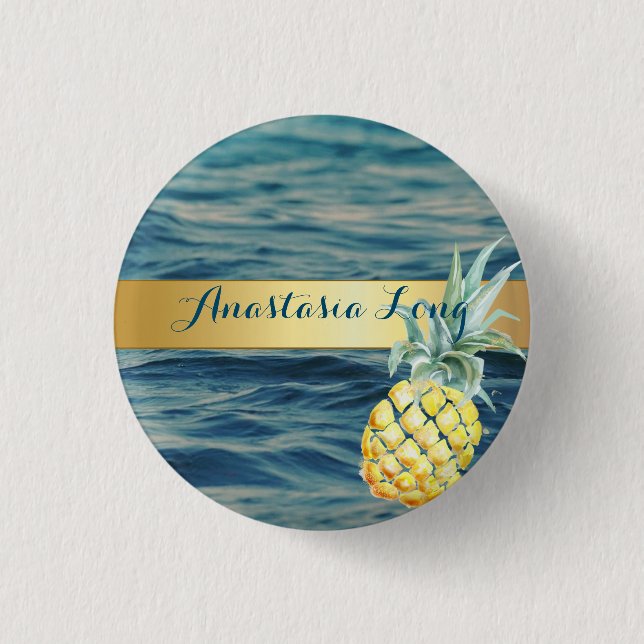 Modern Stylish, Beach, See, Pineapple 1 Inch Round Button (Front)