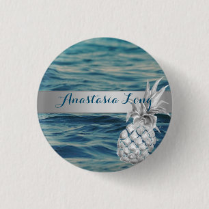 Modern Stylish, Beach, See, Pineapple 1 Inch Round Button