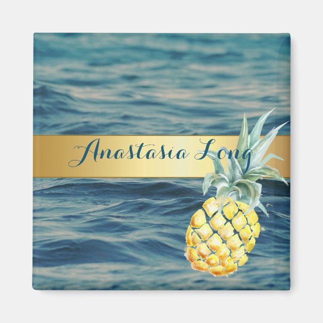 Modern Stylish, Beach, See, Pineapple Magnet (Front)