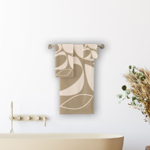 Modern Stylish Beige Cream Abstract Pattern Bath Towel Set