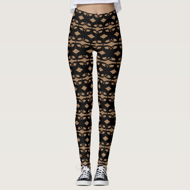 Modern Stylish Black and Beige Leggings (Front)