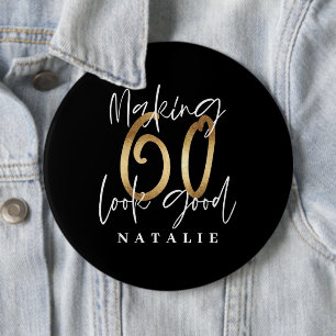 Modern stylish black and gold 60th birthday 6 inch round button