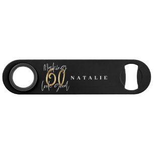 Modern stylish black and gold 60th birthday bar key