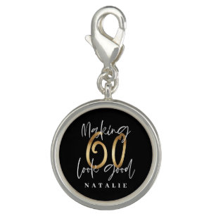 Modern stylish black and gold 60th birthday charm