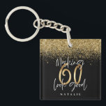 Modern stylish black and gold glitter 60 birthday keychain<br><div class="desc">Modern black and gold effect glitter 60th birthday gift. Part of a elegant stylish collection.</div>