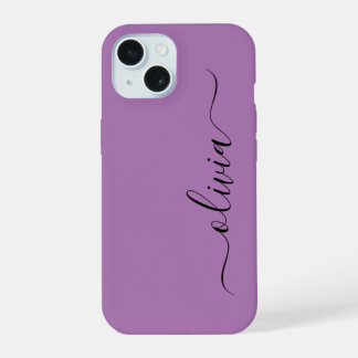 Modern Stylish Black and purple Monogram iPhone 15 Case