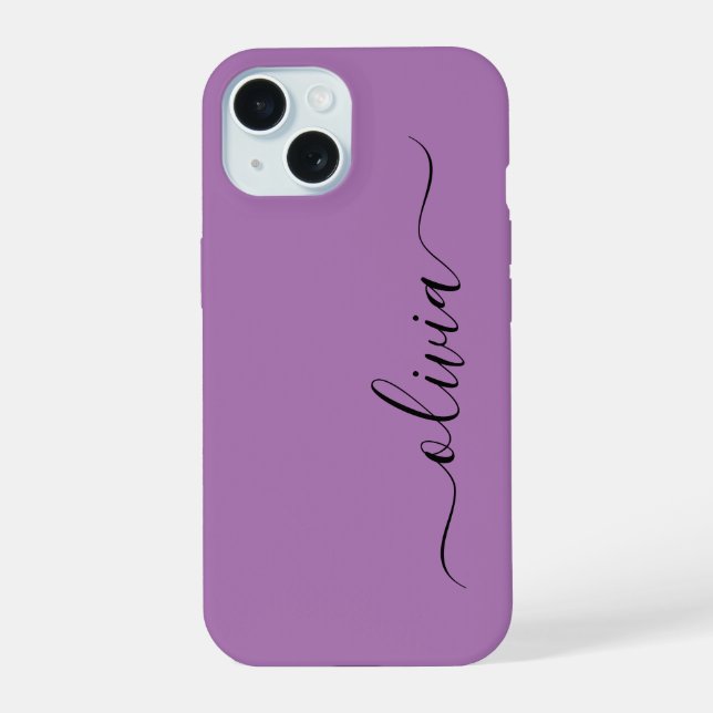 Modern Stylish Black and purple Monogram  iPhone 15 Case (Back)