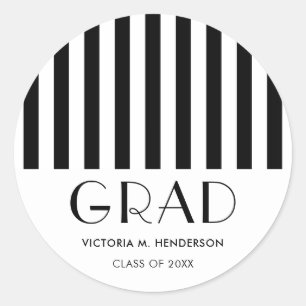 Modern Stylish Black and White Graduation Party Classic Round Sticker